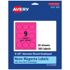 Avery Print-To-The-Edge Labels With Sure Feed Technology, 94516-NMP20, Round Scalloped, 2-1/2in, Matte Neon Magenta, Pack of 180