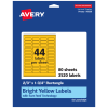 Avery Print-To-The-Edge Labels With Sure Feed Technology And Easy Peel, 94209-BYP80, Rectangle, 2/3in x 1-3/4in, Matte Bright Yellow, Pack of 3520