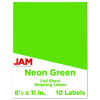 JAM Paper Full-Page Mailing And Shipping Labels, Rectangle, 8 1/2in x 11in, Neon Green, Pack Of 10