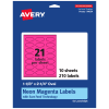Avery Print-To-The-Edge Labels With Sure Feed Technology And Easy Peel, 94054-NMP10, Oval, 1-1/8in x 2-1/4in, Matte Neon Magenta, Pack of 210