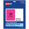 Avery Print-To-The-Edge Labels With Sure Feed Technology, 94508-NMP20, Round, 1-2/3in, Matte Neon Magenta, Pack of 400
