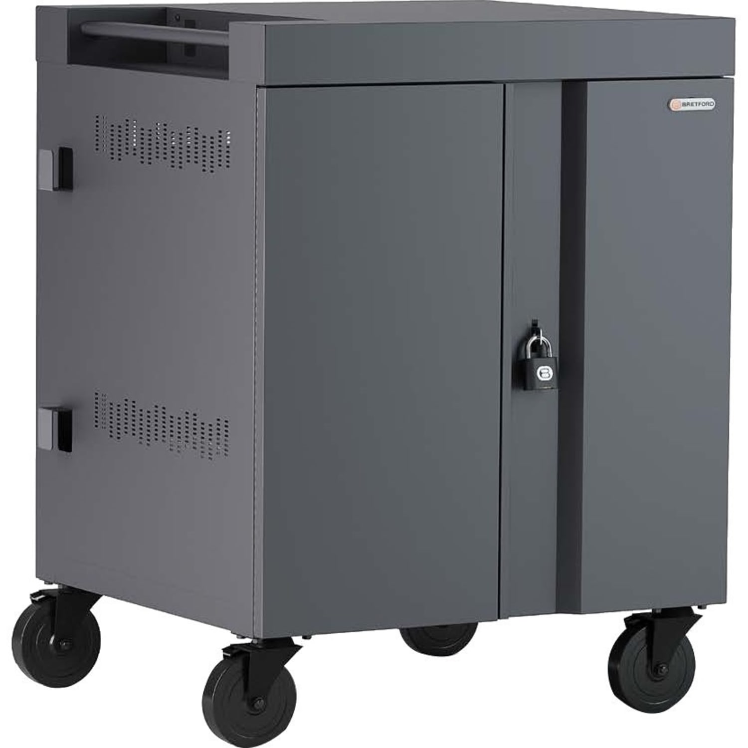 Bretford CUBE Cart - 2 Shelf - 4 Casters - Steel - 30in Width x 26.50in Depth x 37.50in Height - Charcoal - For 32 Devices - Image 3
