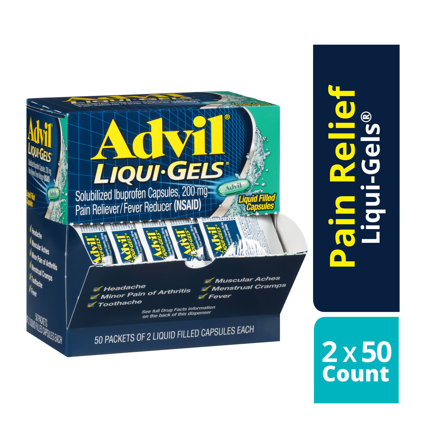 Advil Liqui-Gels Pain Reliever Refill, 2 Tablets Per Packet, Box Of 50 Packets - Image 3