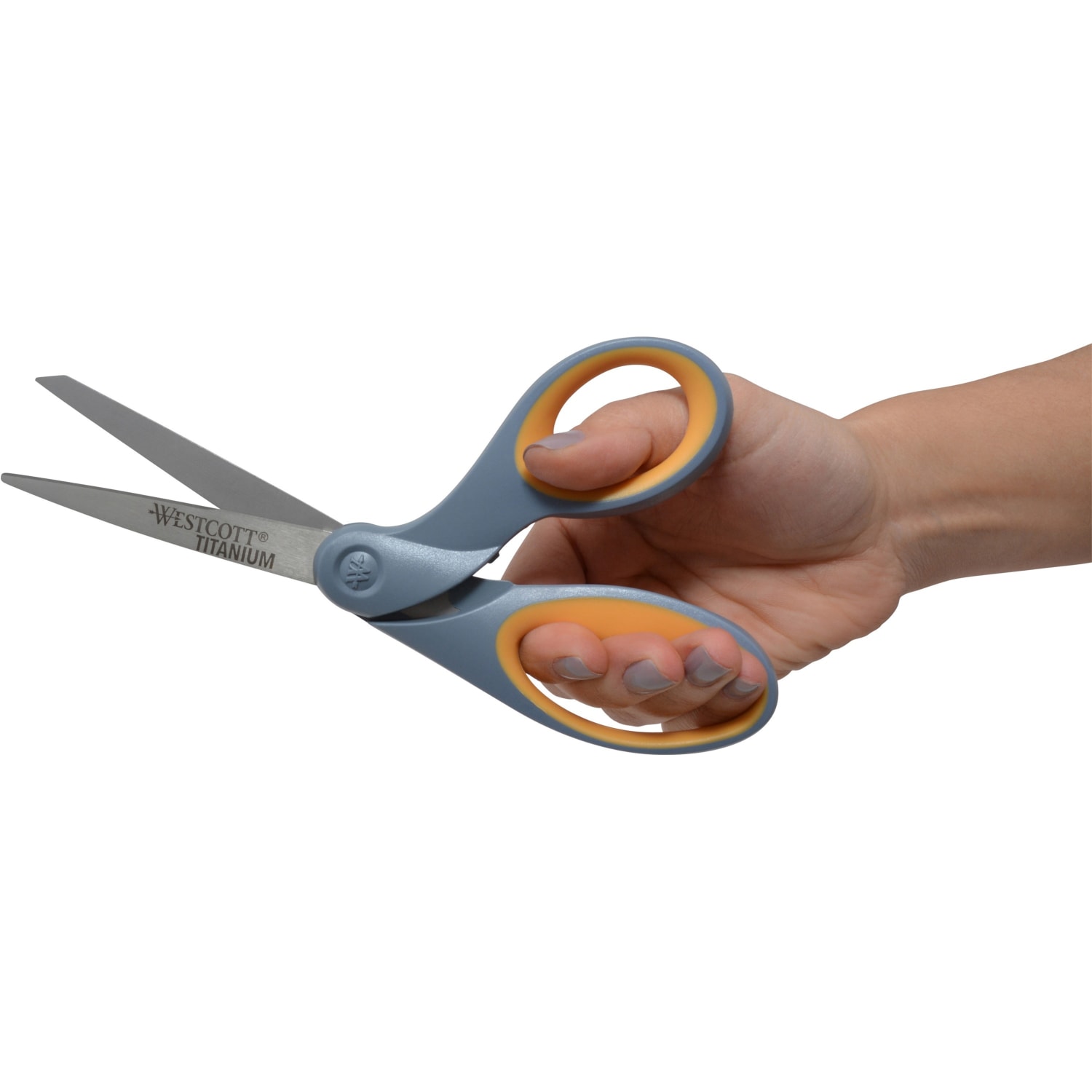 Westcott Titanium Bonded Scissors, 8in, Bent, Gray/Yellow - Image 4