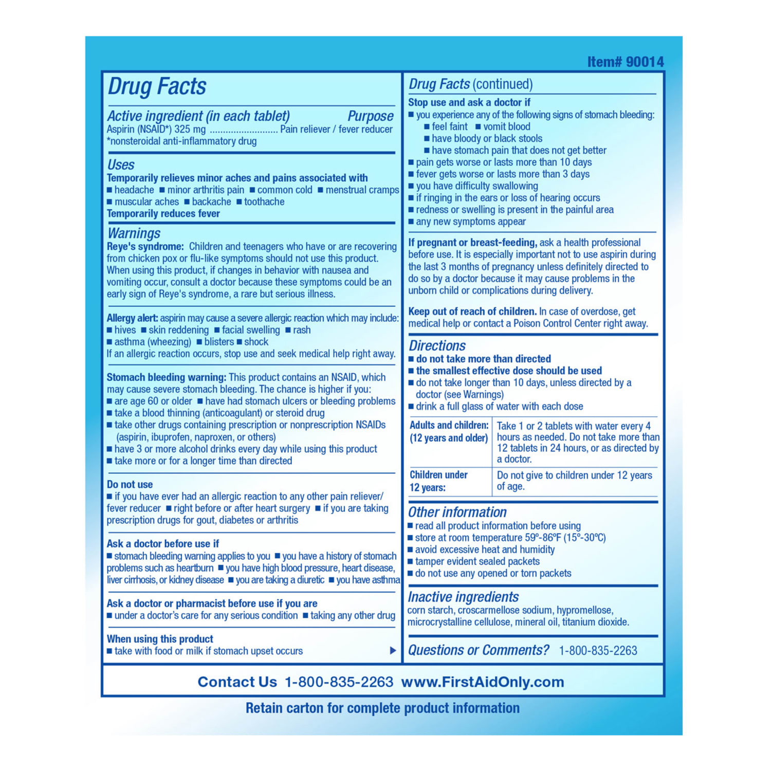 PhysiciansCare Aspirin Pain Reliever Medication, 2 Tablets Per Packet, Box Of 50 Packets - Image 4
