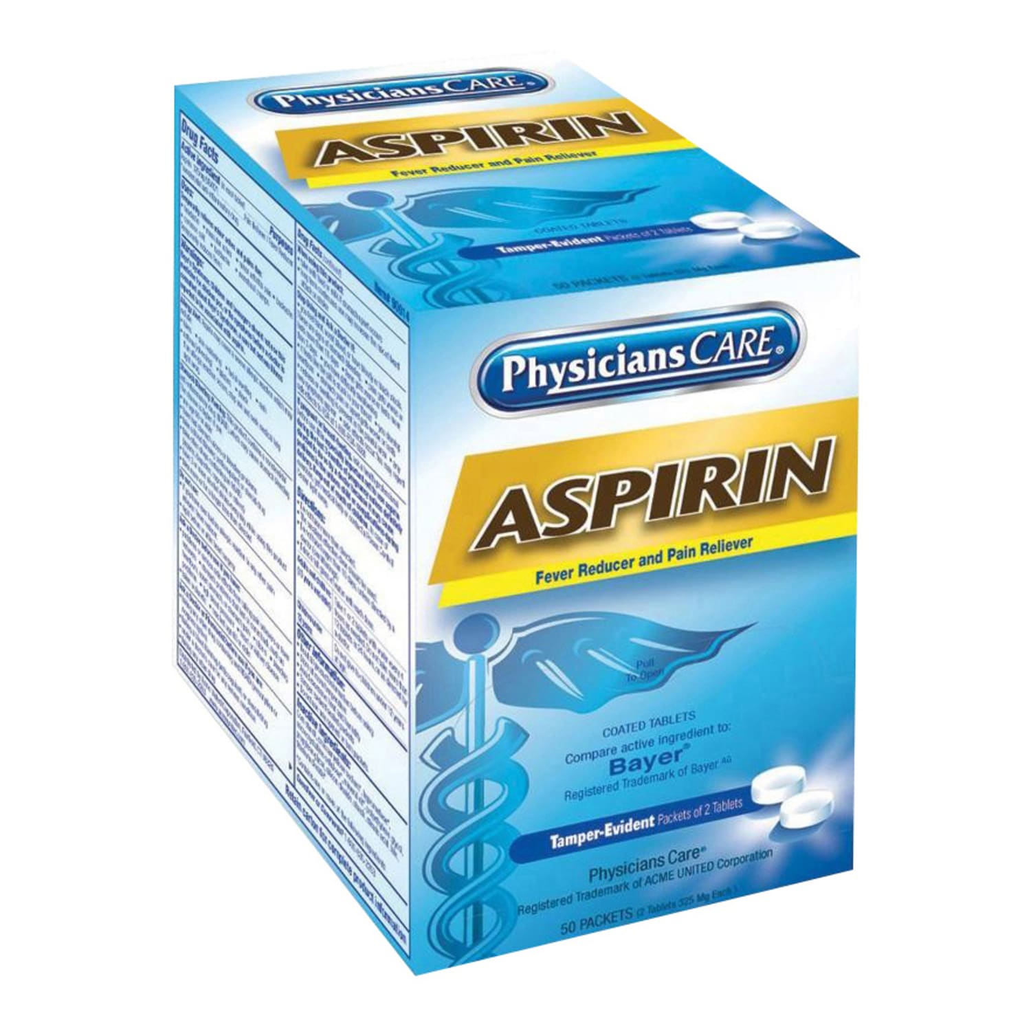 PhysiciansCare Aspirin Pain Reliever Medication, 2 Tablets Per Packet, Box Of 50 Packets - Image 6