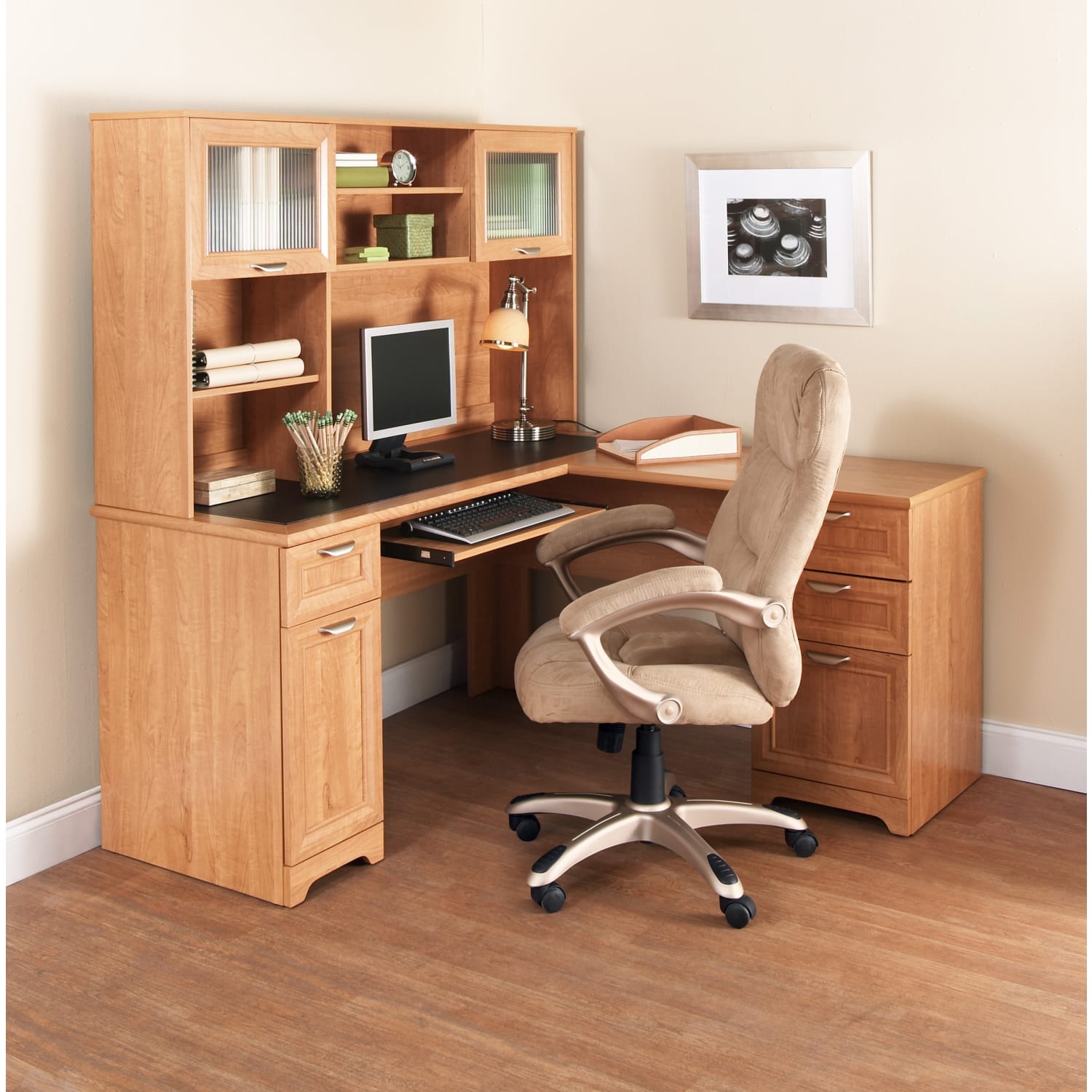 Realspace Magellan Hutch For Corner/L-Desk, Honey Maple - Image 3