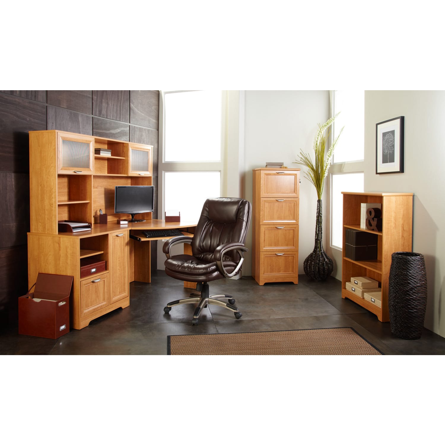Realspace Magellan Hutch For Corner/L-Desk, Honey Maple - Image 6