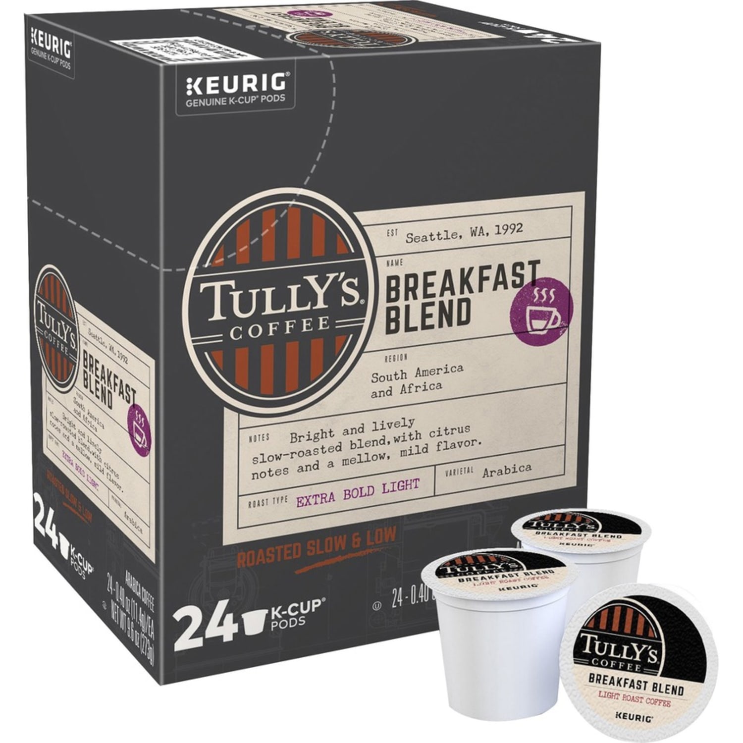 Tullys Coffee Single-Serve Coffee K-Cup Pods, Breakfast Blend, Carton Of 24 - Image 3