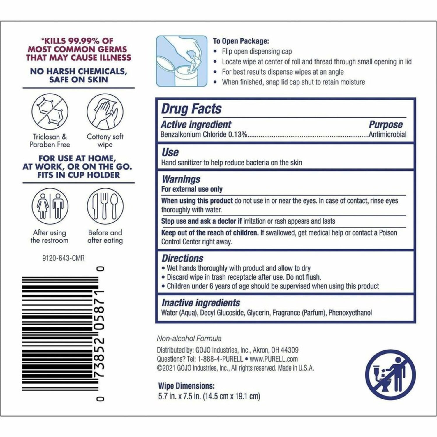 PURELL Clean Scent Hand Sanitizing Wipes - Clean - White - Durable, Alcohol-free - For Hand - 40 Quantity Per Canister - 6 / Carton - Image 5