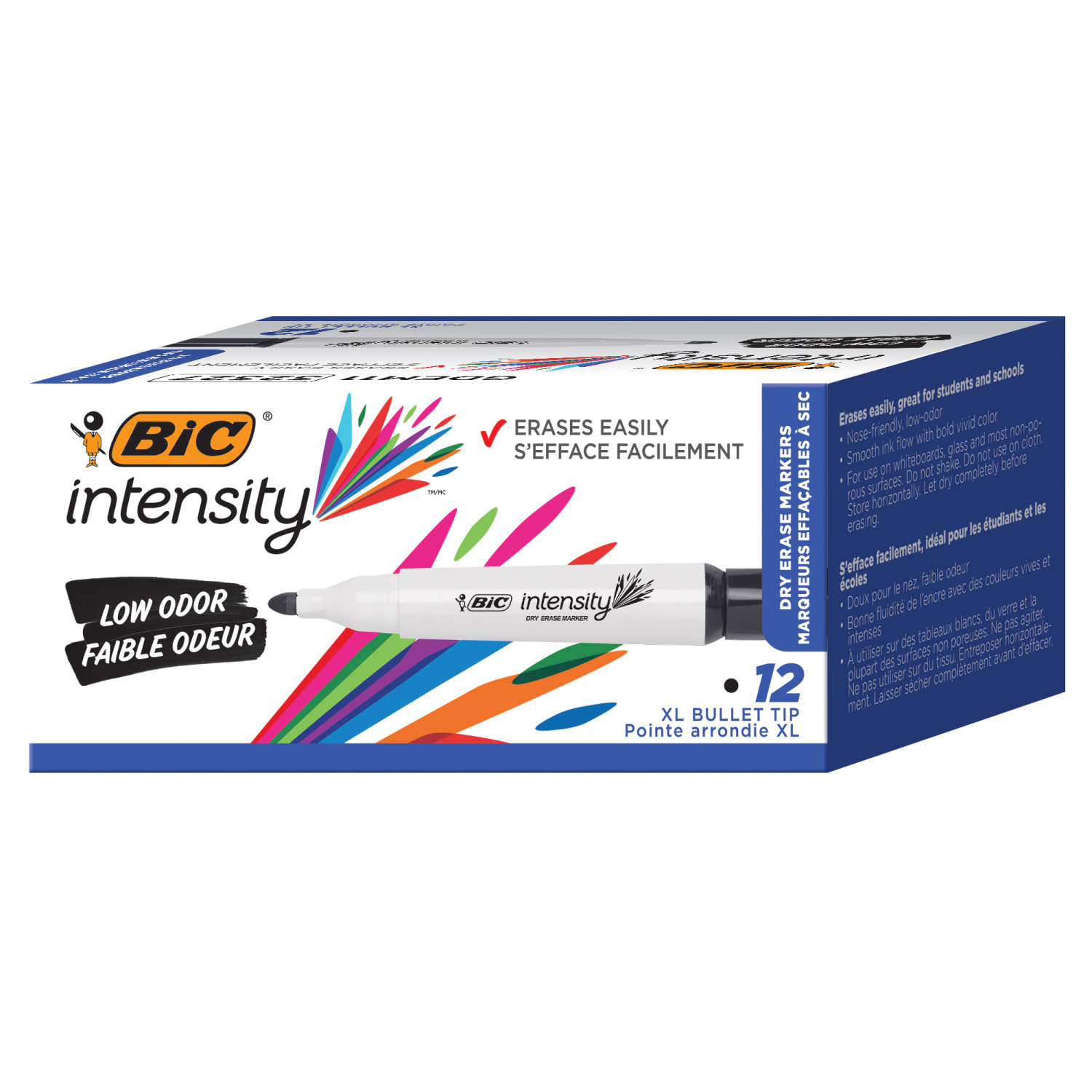 BIC Intensity Low Odor Whiteboard Markers, Chisel Tip, Black Ink, PK Of 12