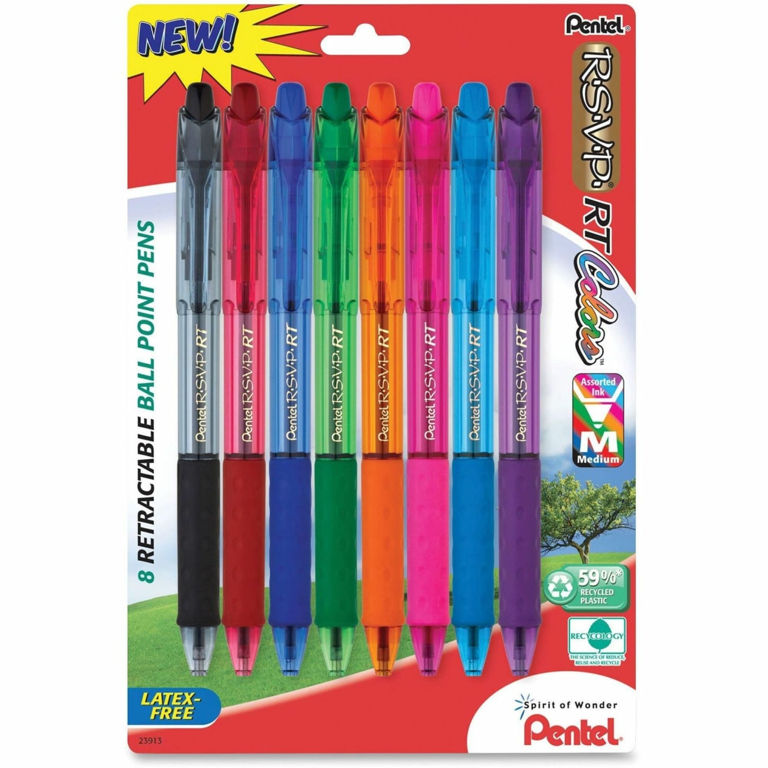 Pentel R.S.V.P. RT Retractable Ballpoint Pens, 1.0 mm, Medium Point, 59% Recycled, Assorted Barrels, Assorted Ink Colors, Pack Of 8 - Image 3