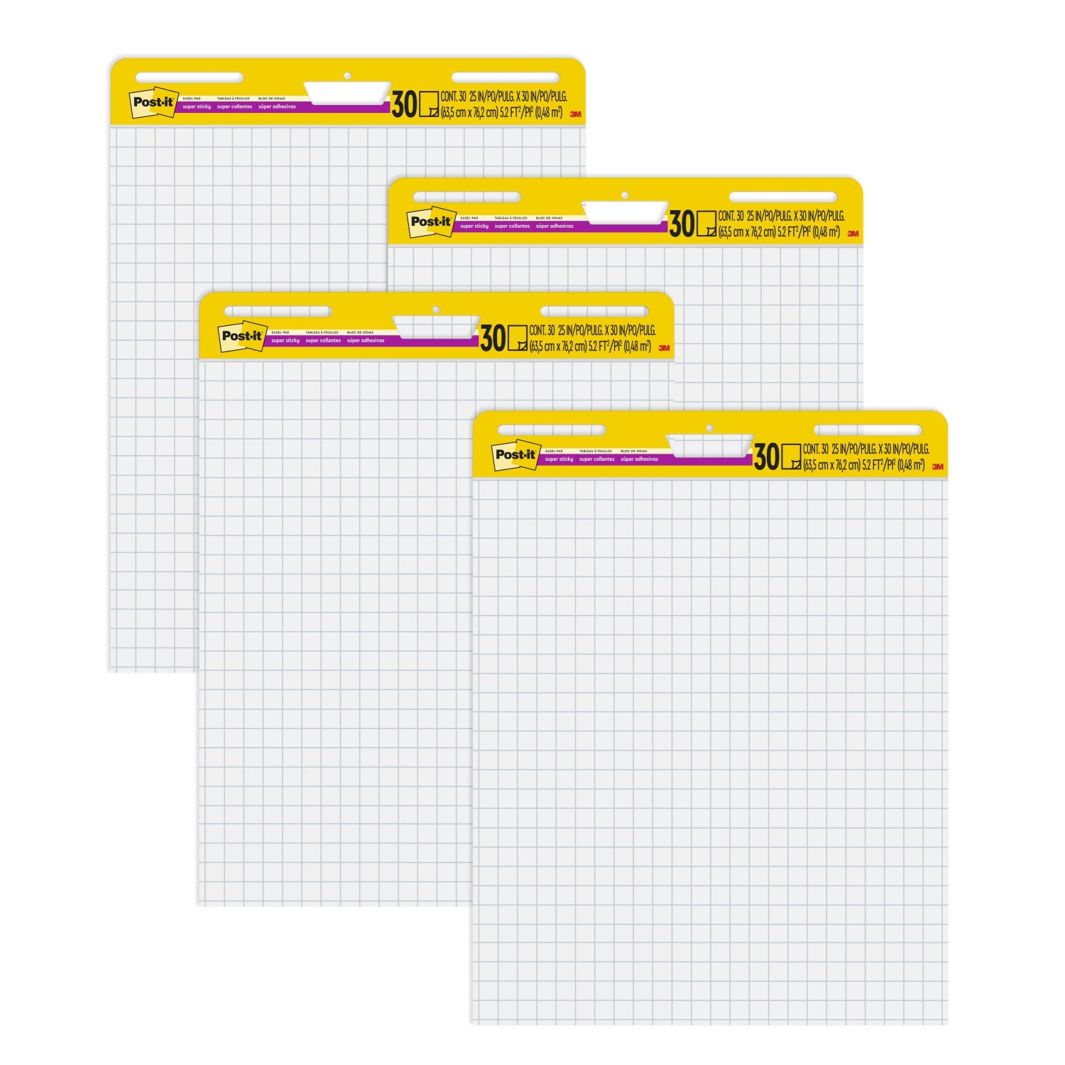 Post-it Super Sticky Easel Pads, 25in x 30in, 4 Pads, 30 Sheets/Pad, School Supplies for Classrooms, Blue Grid, White