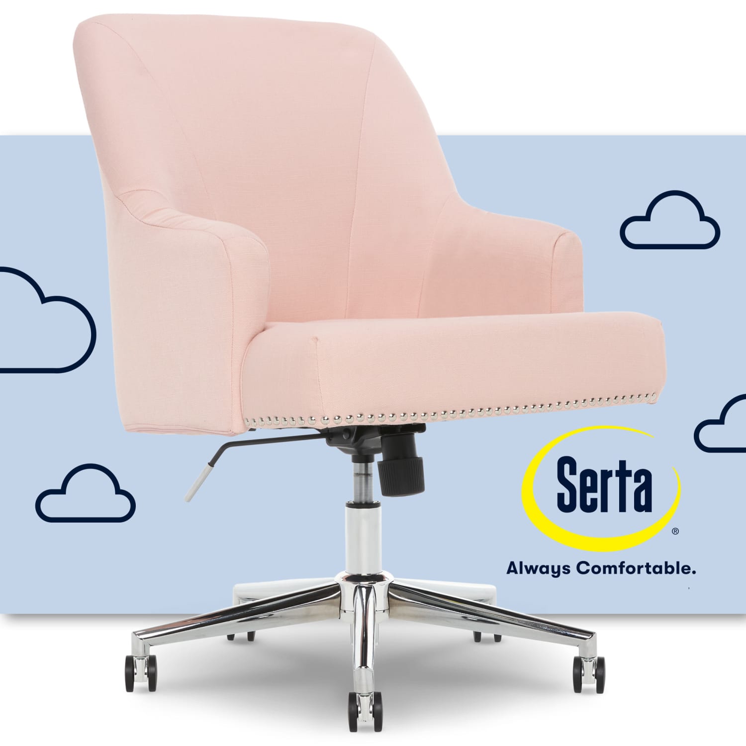 Serta Leighton Home Mid-Back Office Chair, Twill Fabric, Blush Pink/Chrome - Image 3