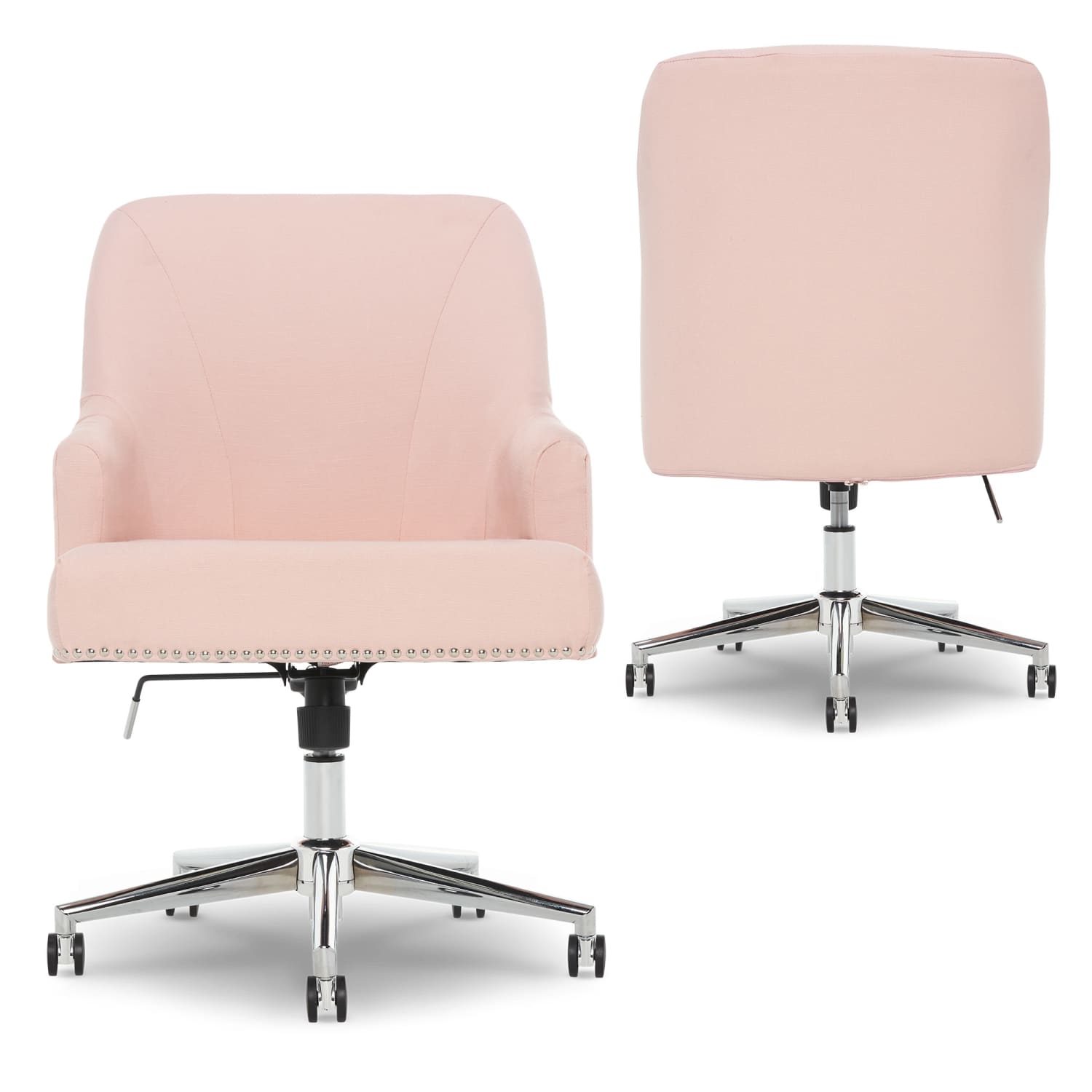 Serta Leighton Home Mid-Back Office Chair, Twill Fabric, Blush Pink/Chrome - Image 6
