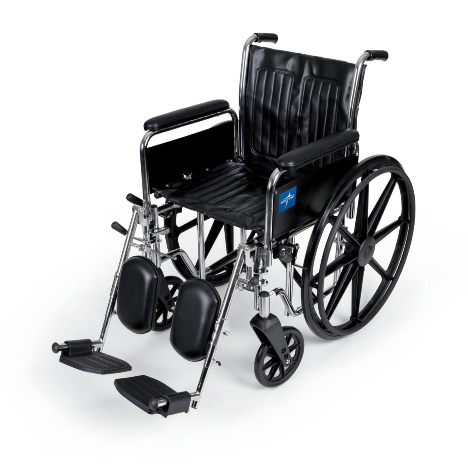Medline 2000 Extra-Wide Folding Wheelchair, With Elevating Leg Rest And Removable Full-Length Arms, 32inH x 16 1/2inW x 37 1/2inD, Black/Silver