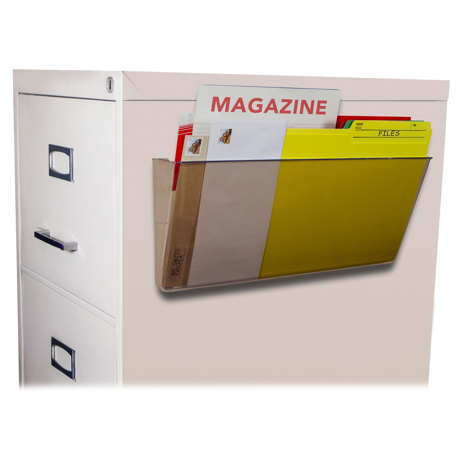 Storex Magnetic Wall File Pocket, 7inH x 16inW x 4inD, Smoke - Image 4