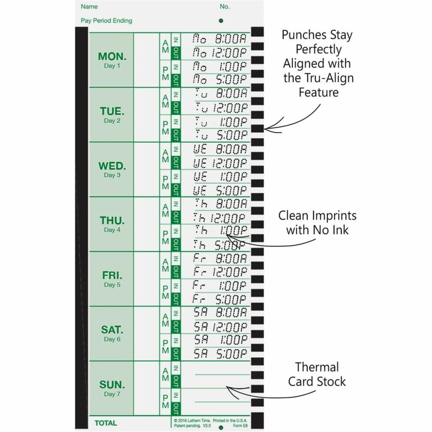 Lathem Time Cards, E8-100, Weekly, 1-Sided, 8 1/2in x 3 3/4in, White, Box Of 100 - Image 5