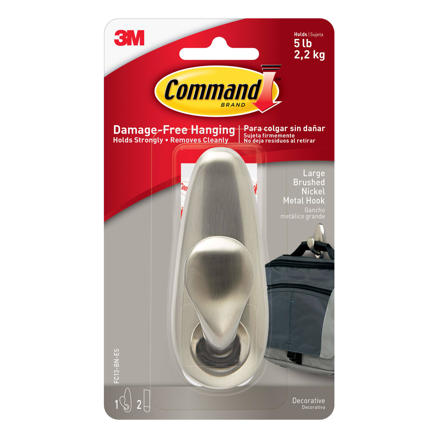 Command Large Metal Hooks, 1 Hook, 2 White Adhesive Strips, Damage Free Hanging Picture Hangers, No Tools Wall Hanging Strips For Living Spaces