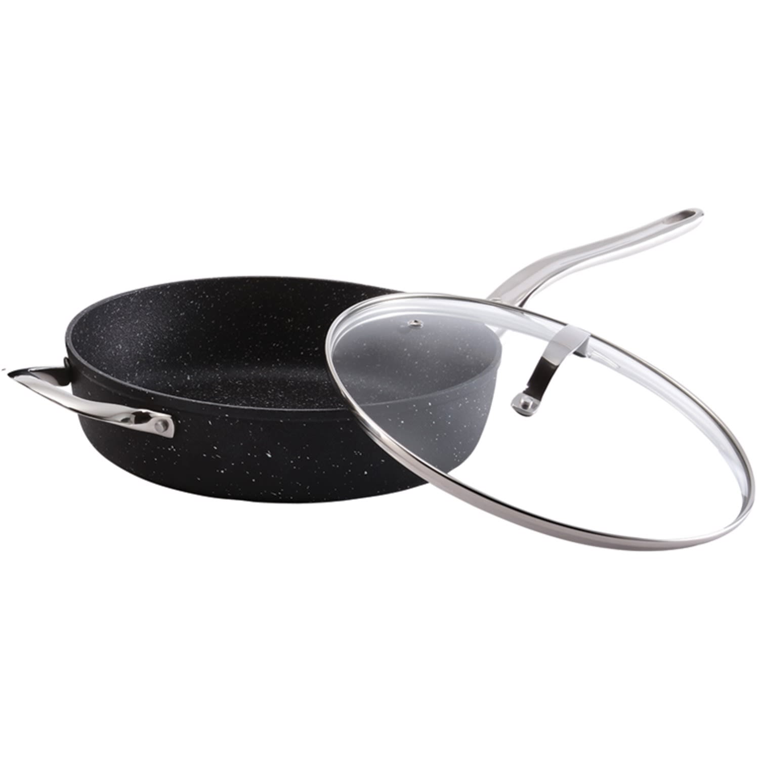 THE ROCK By Starfrit Aluminum Nonstick Deep Saute Pan With Glass Lid & Stainless Steel Handles, 11in, Black - Image 3