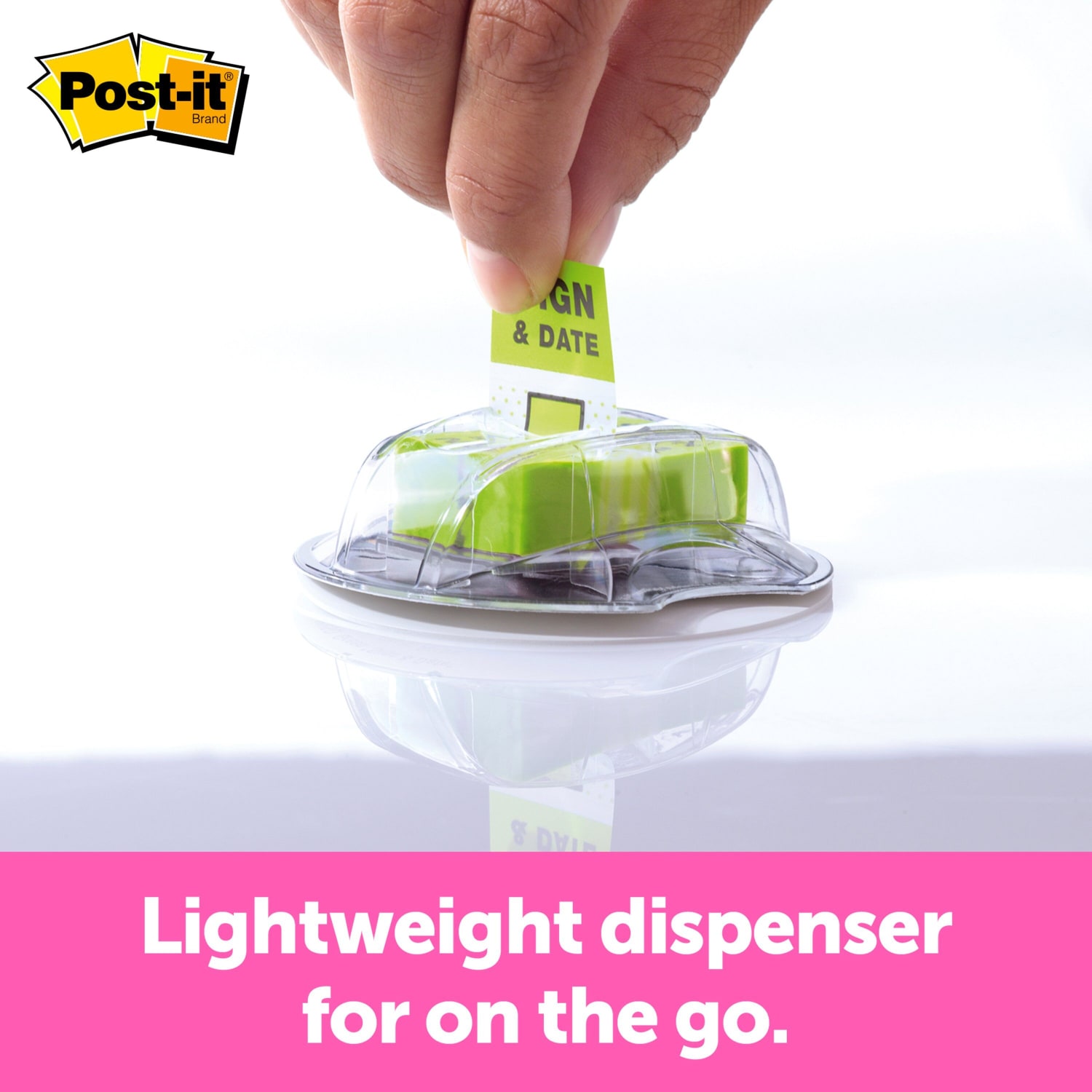 Post-it Message Flags in Desk Grip Dispenser, 1in x 1 -11/16in, 1 Pack, 200 Flags/Pack, "Sign & Date", Bright Green - Image 5