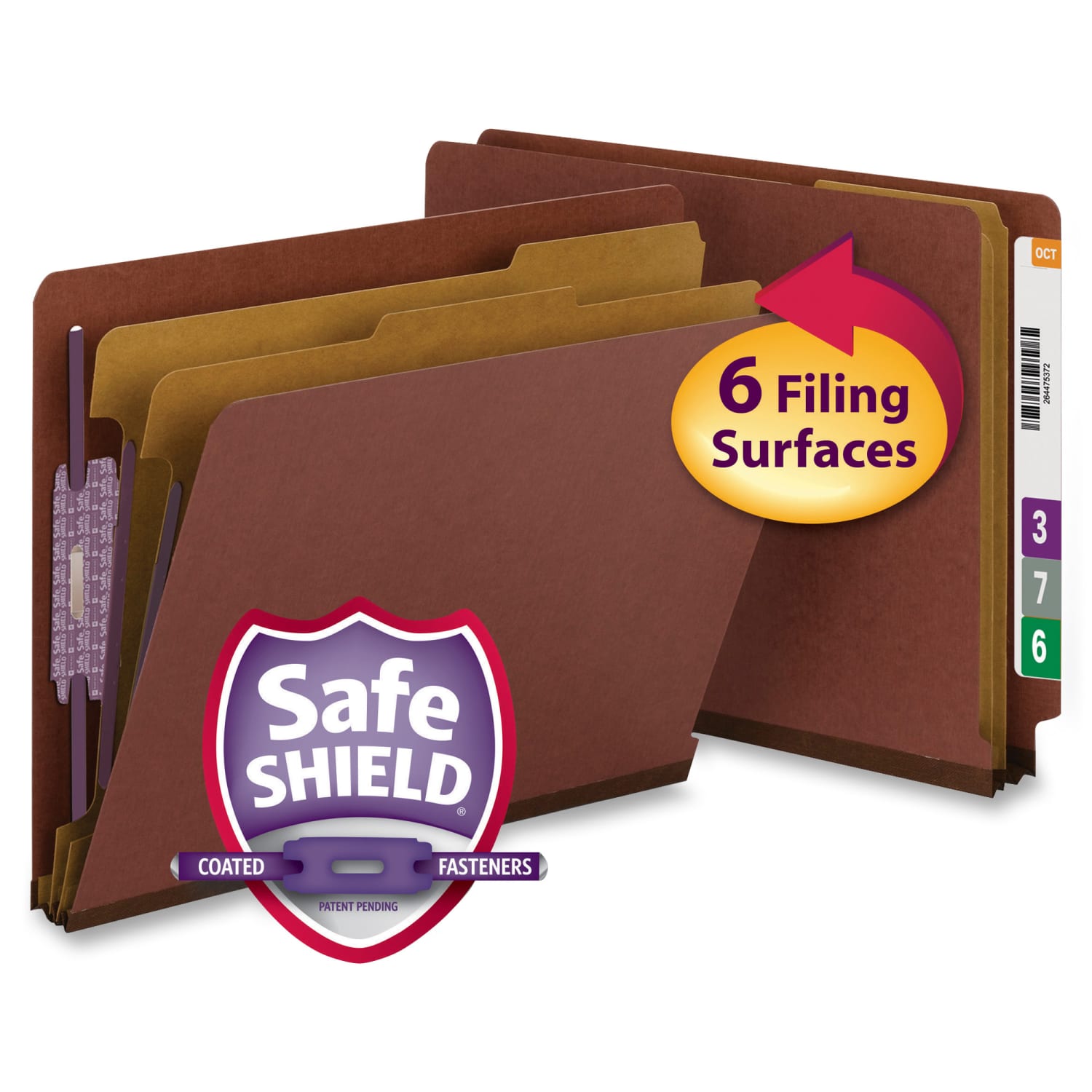Smead End-Tab Classification Folders With SafeSHIELD Coated Fasteners, Letter Size, Red, Box Of 10 - Image 6