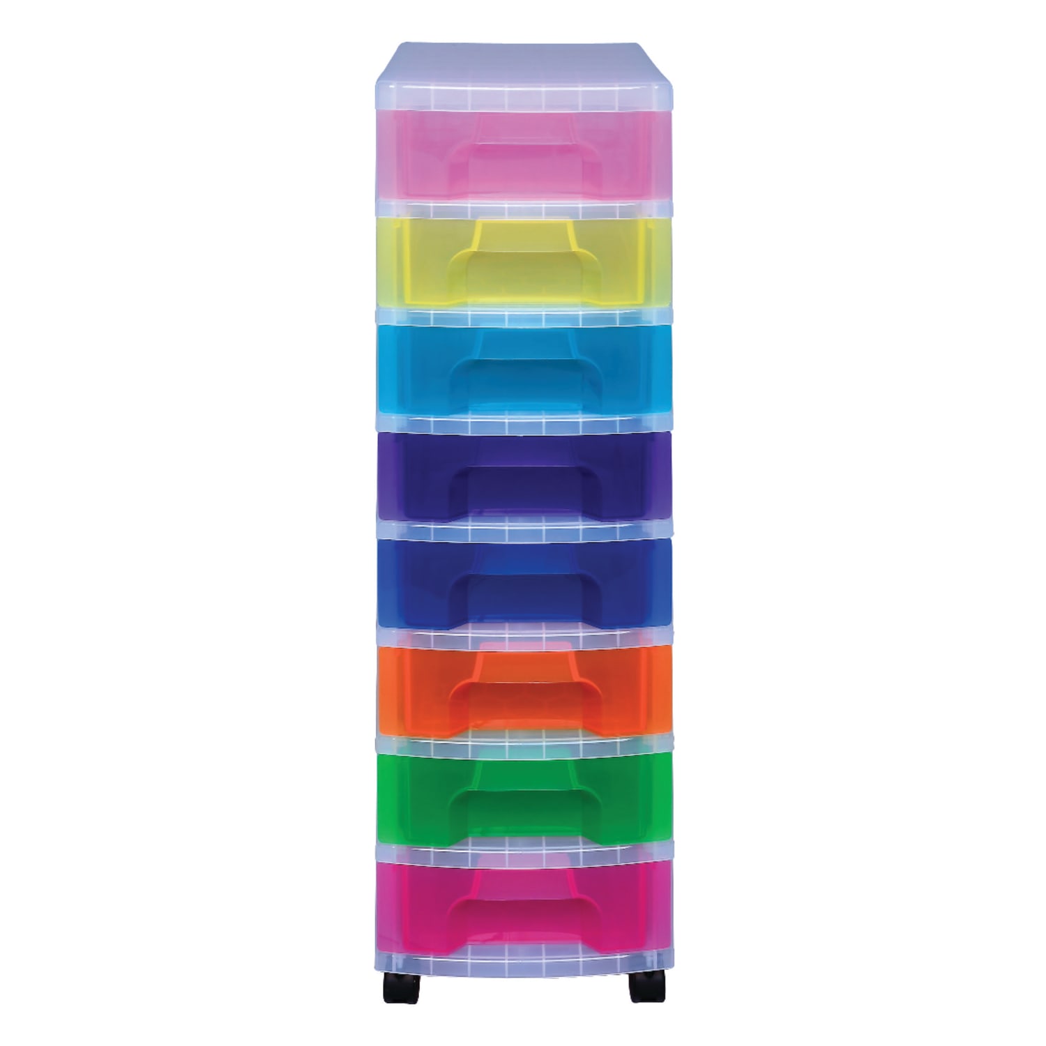 Really Useful Box Plastic 8-Drawer Storage Tower, 7 Liters, 36 1/2in x 15 3/4in x 12in, Clear/Rainbow - Image 3