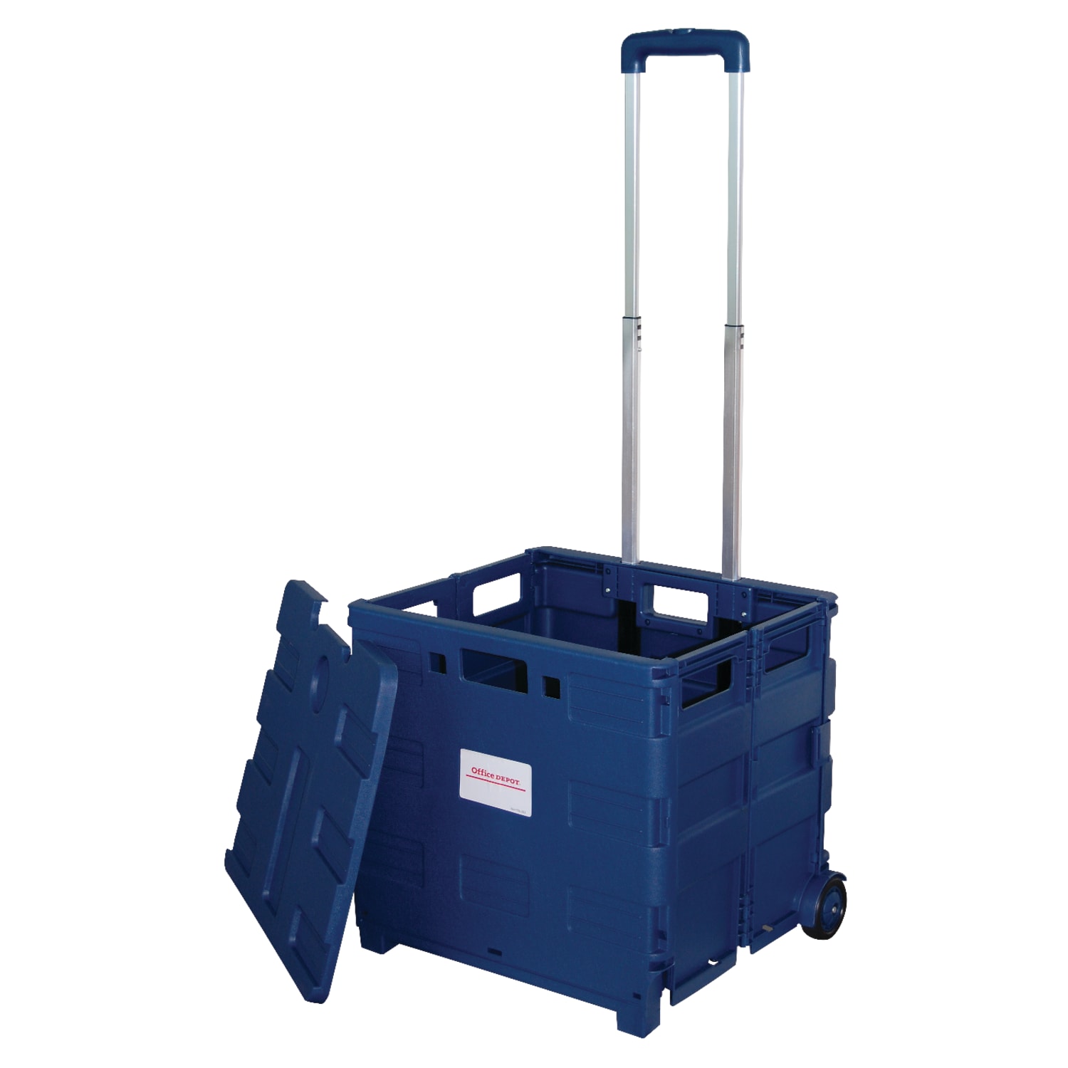 Office Depot Brand Mobile Folding Cart With Lid, 16inH x 18inW x 15inD, Blue - Image 3