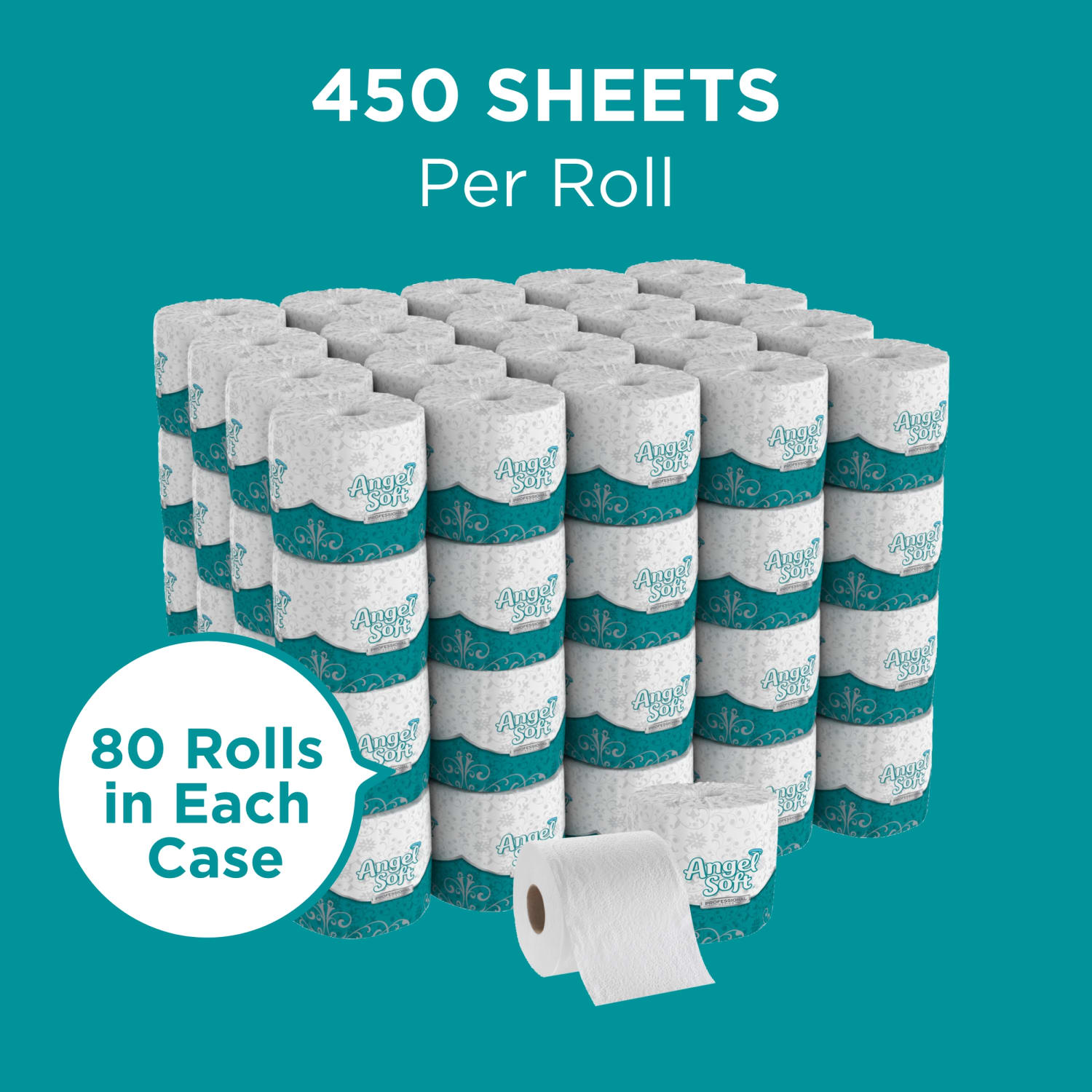 Angel Soft by GP PRO, 2 Ply, Professional Series Premium Standard Roll Embossed Toilet Paper, 4.05x4, 20% Recycled, White, 450 Sheets, 80 Rolls per Case - Image 3