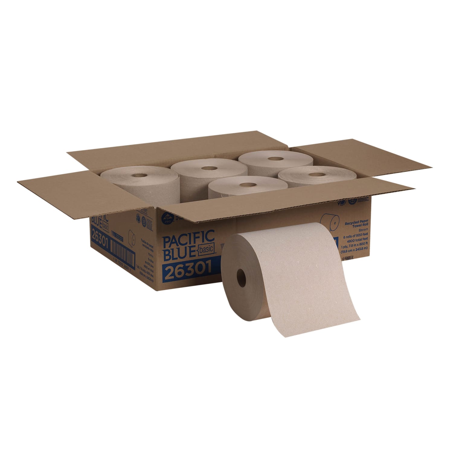 Pacific Blue Basic by GP PRO, 1-Ply, 7.87in x 800ft, 100% Recycled, Brown, 6 Rolls per Case