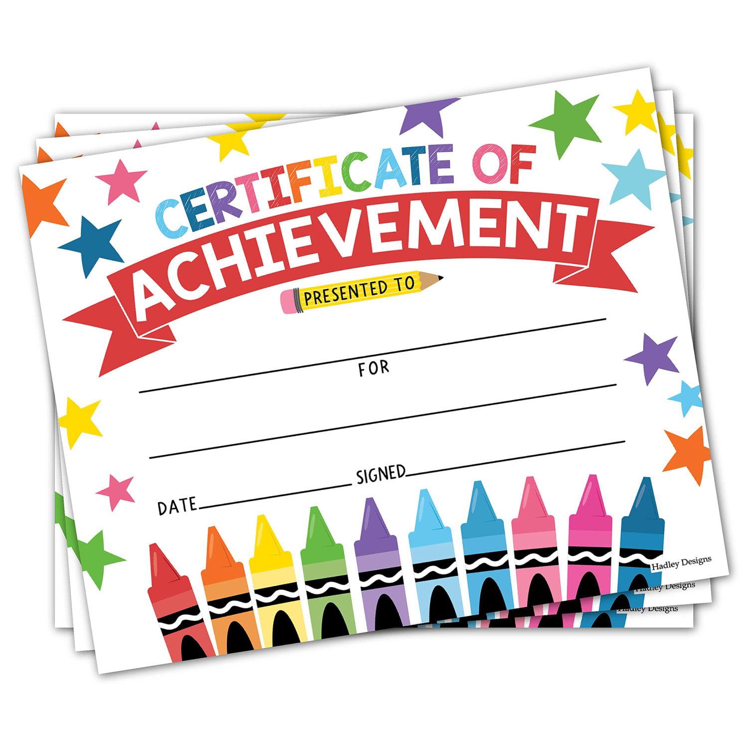Hadley Designs Certificates For Students, 8in x 10in, Colorful Crayons Award, Set Of 25