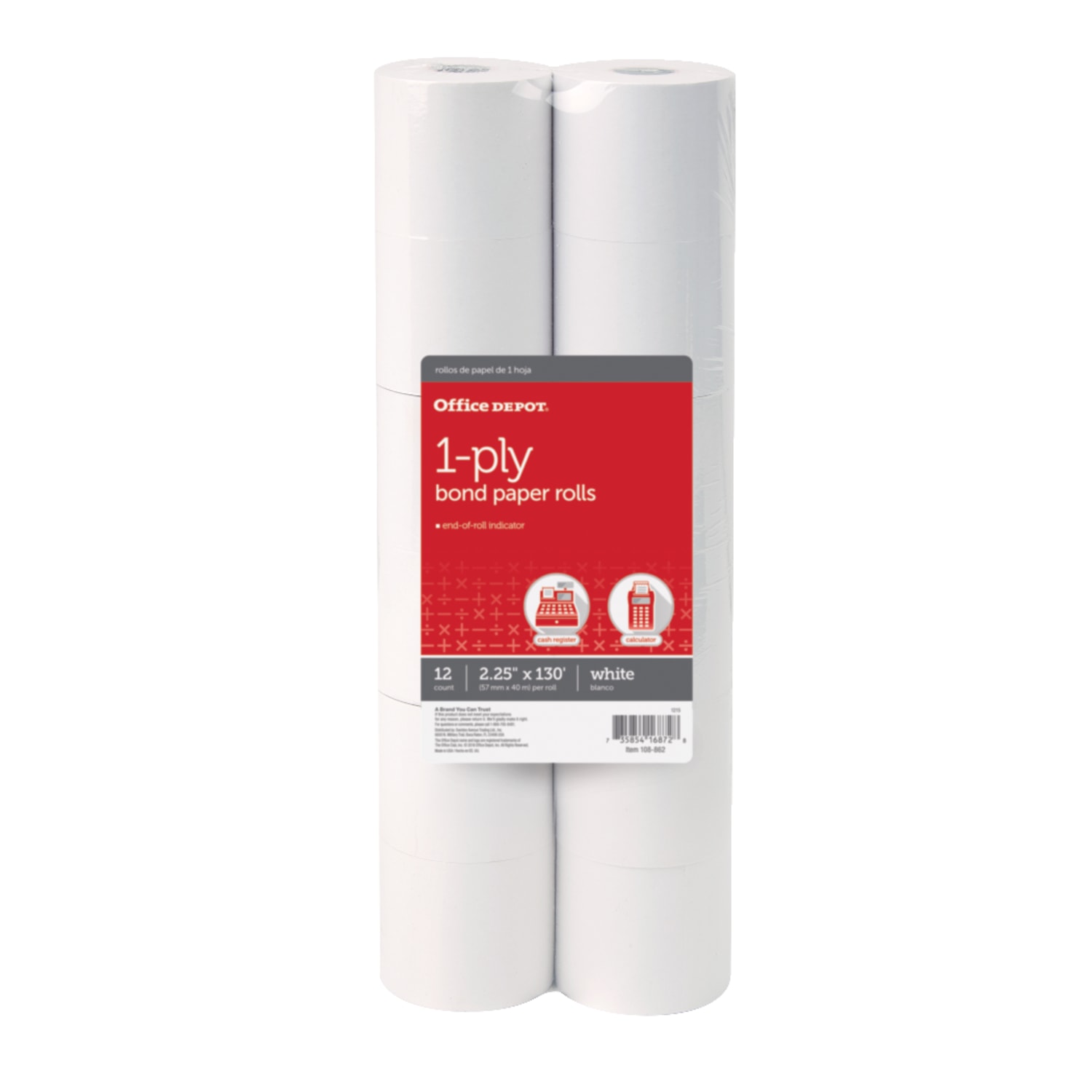 Office Depot Brand 1-Ply Bond Paper Rolls, 2-1/4in x 130ft, White, Pack Of 12 - Image 3