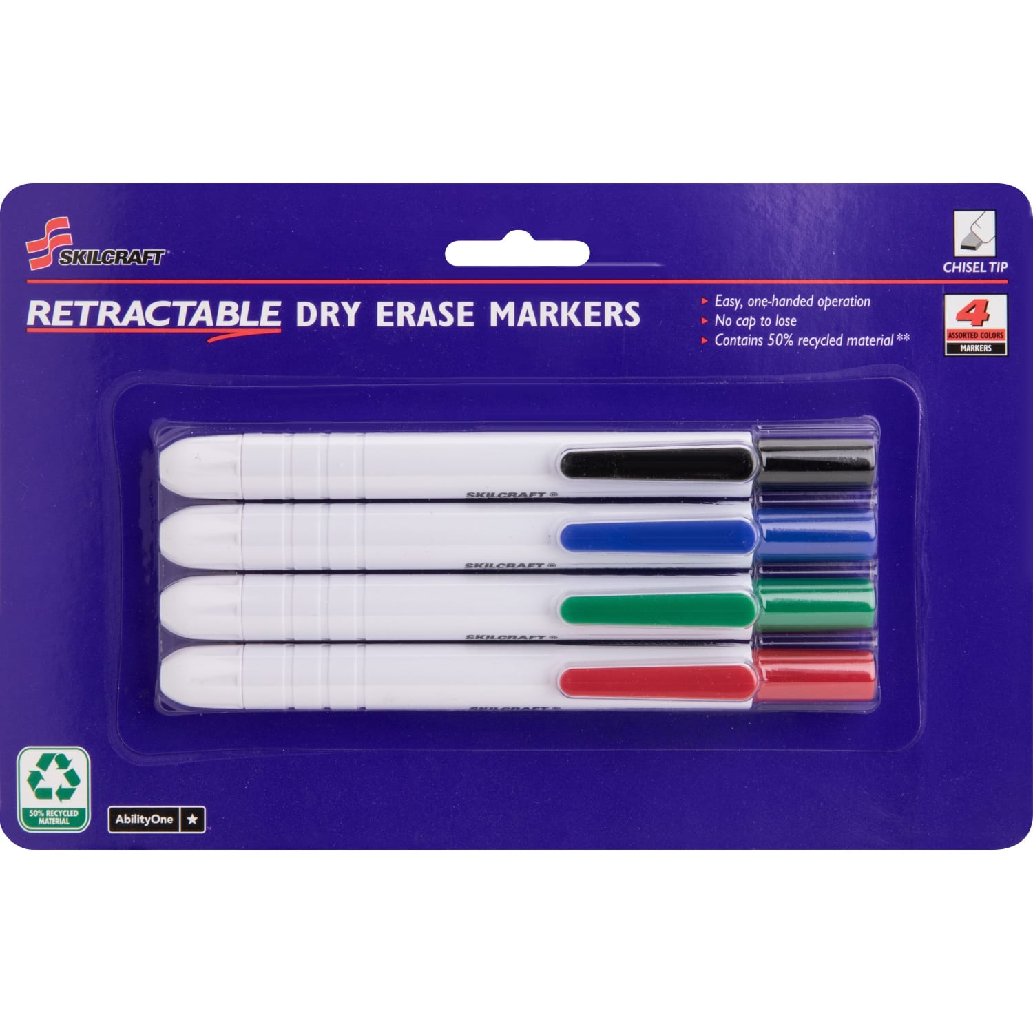 SKILCRAFT Retractable Chisel-Tip Dry-Erase Markers, Pack Of 4 (AbilityOne 7520-01-519-5769) - Image 3
