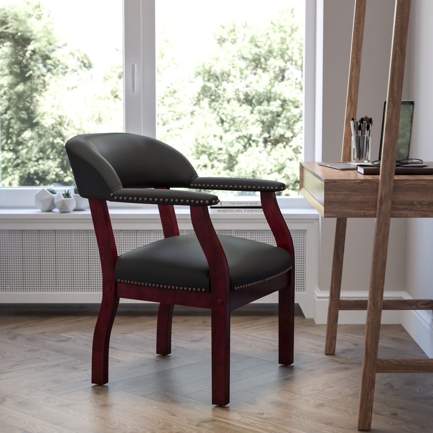 Flash Furniture Leathersoft Conference Chair with Accent Nail Trim Black PopularChairscom