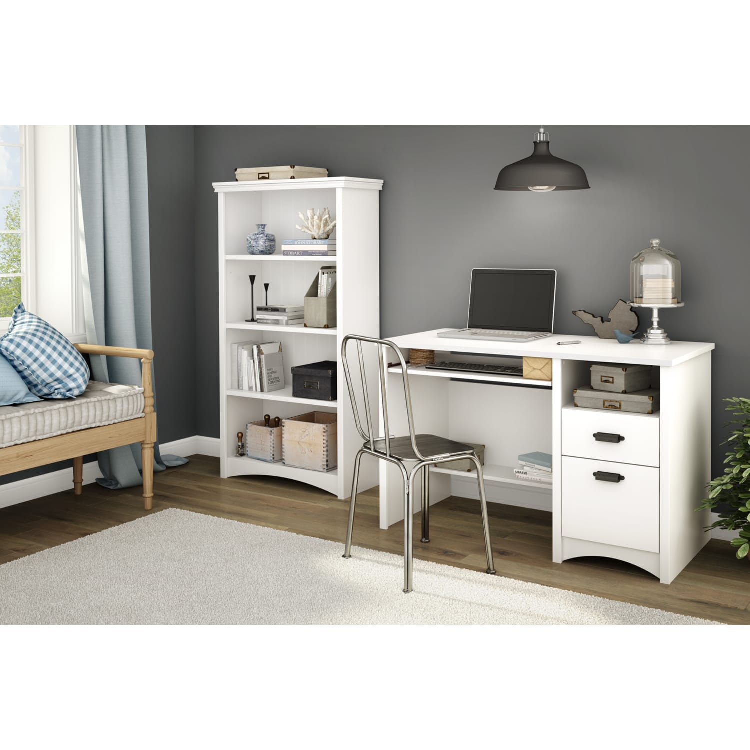 South Shore Gascony 58inH 4-Shelf Bookcase, Pure White - Image 3