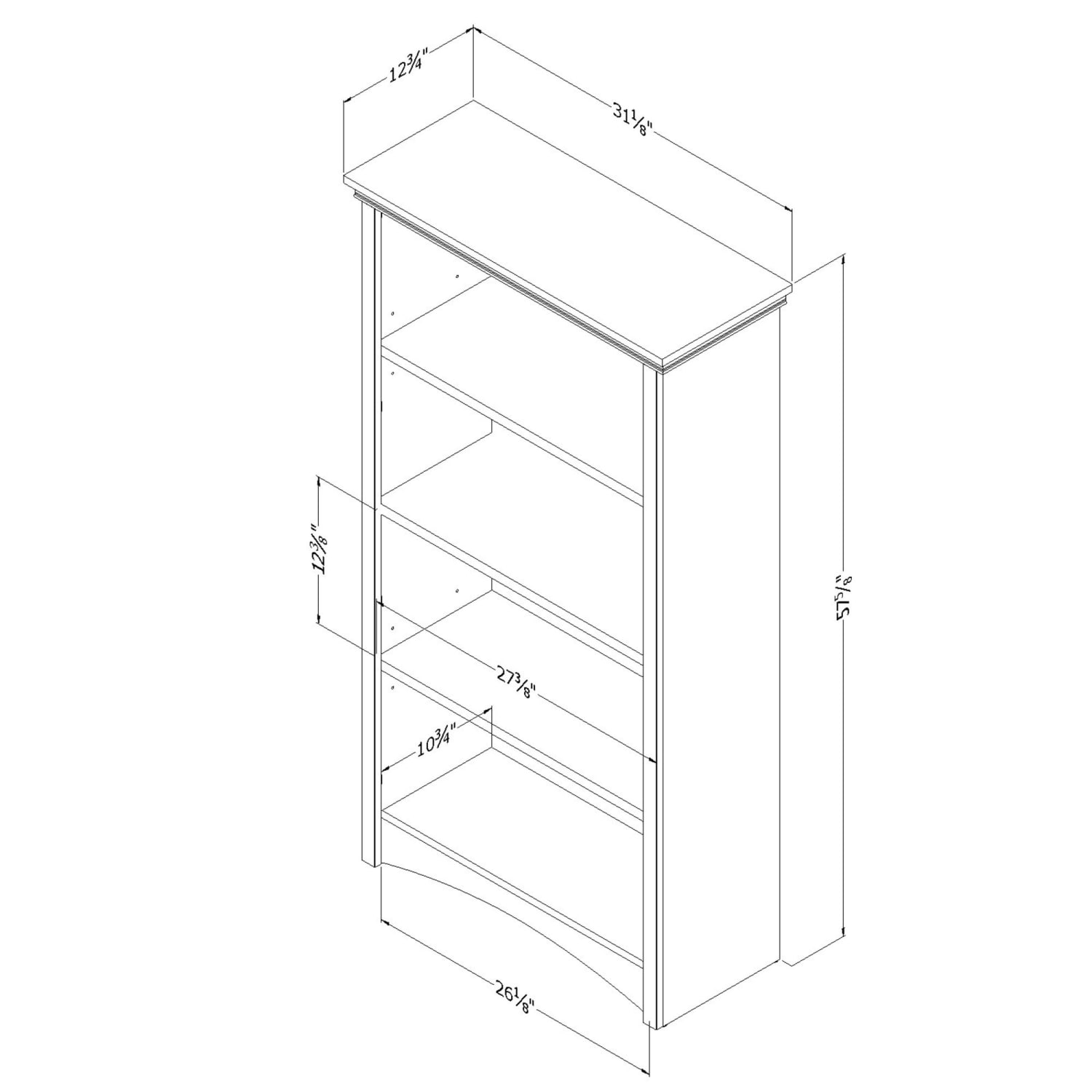 South Shore Gascony 58inH 4-Shelf Bookcase, Pure White - Image 4