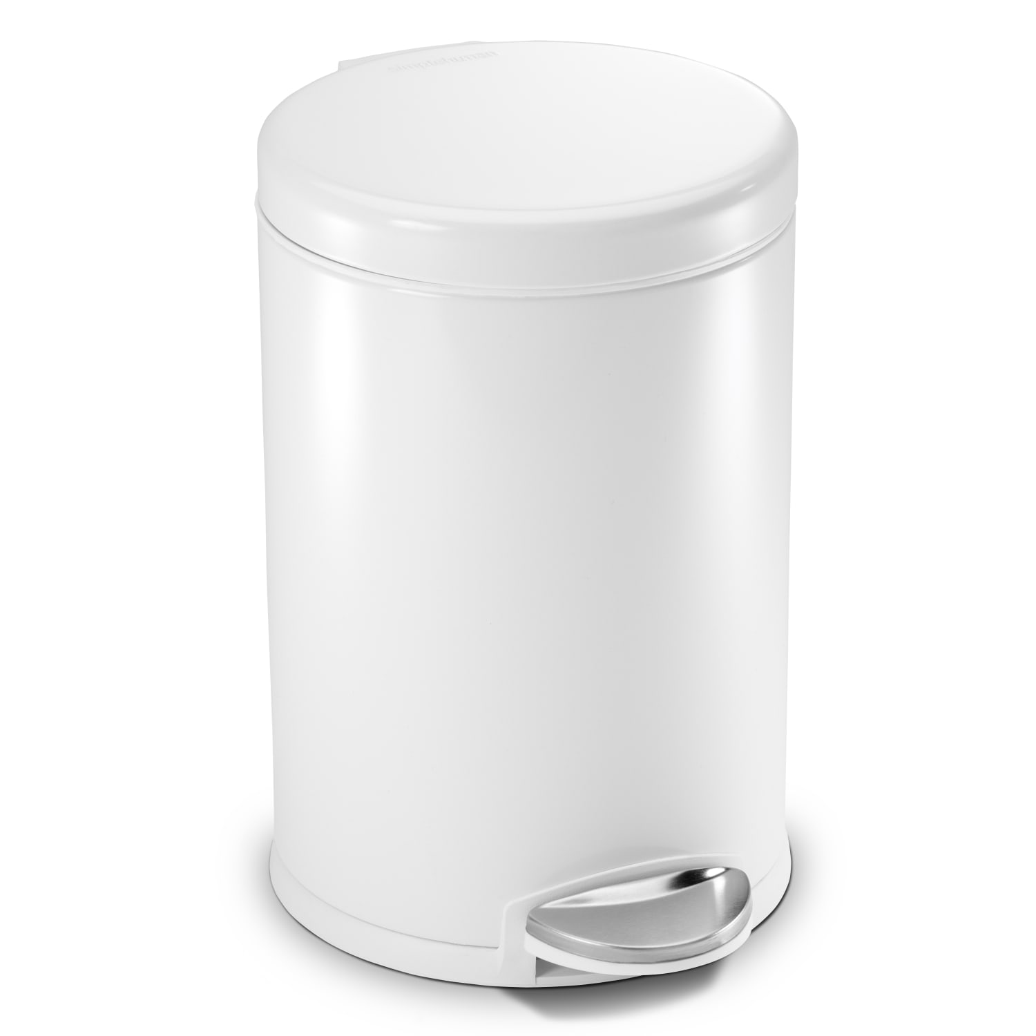simplehuman Mini Round Step Trash Can, 1.2 Gallons, 12.1inH x 7.6inW x 10inD, White Steel