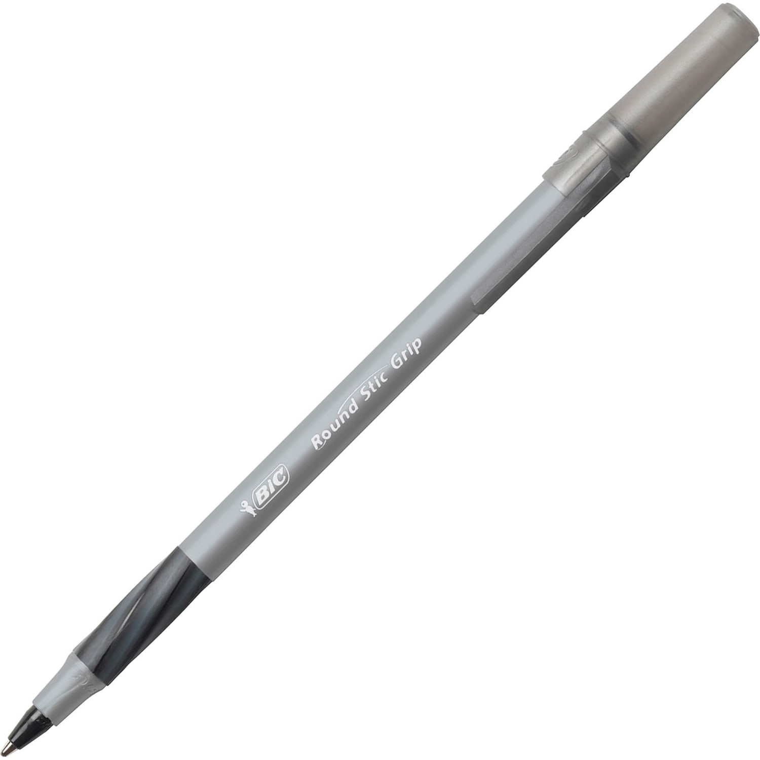 BIC Round Stic Grip Xtra Comfort Ballpoint Pens, Medium Point, 1.2 mm, Gray Barrel, Black Ink, Pack Of 12 Pens - Image 4