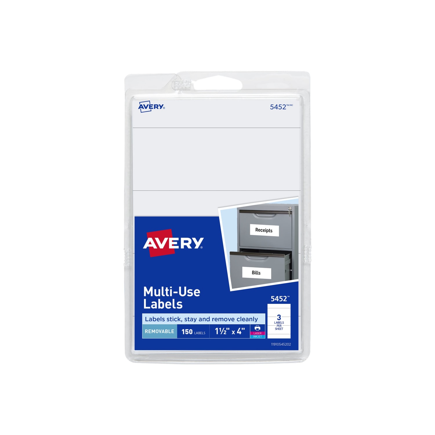 Avery Removable Inkjet/Laser Multipurpose Labels, 5452, 1 1/2in x 4in, White, Pack Of 150