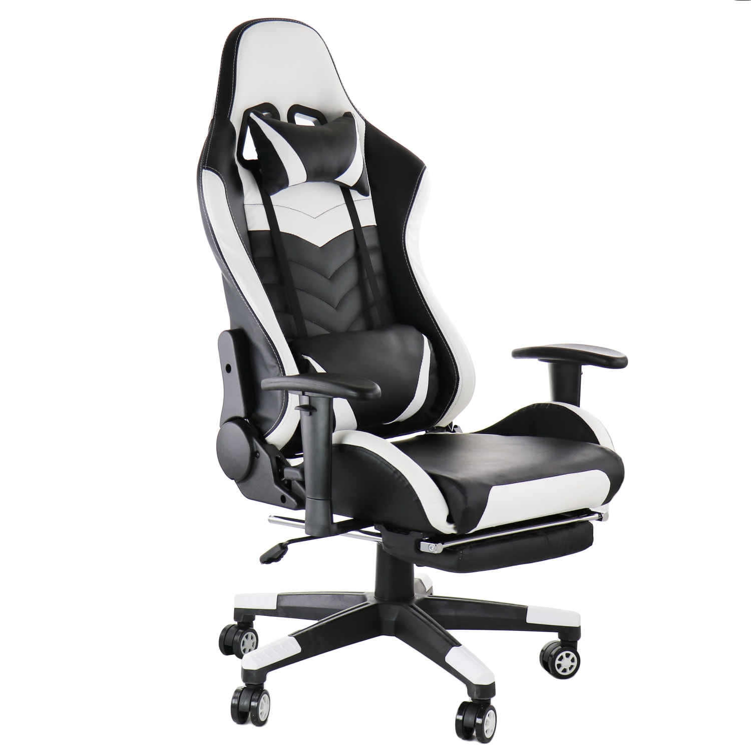 GameFitz Ergonomic Faux Leather Gaming Chair BlackWhite PopularChairscom