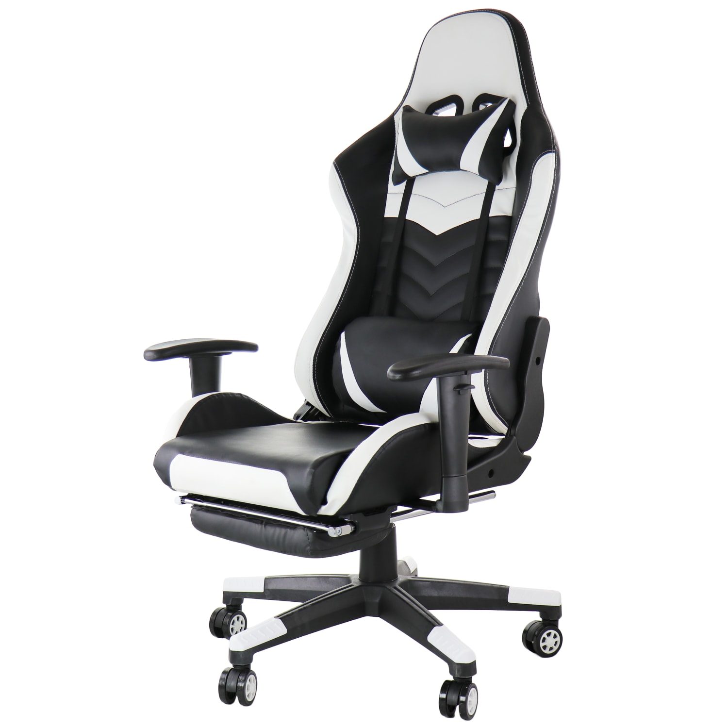 GameFitz Ergonomic Faux Leather Gaming Chair, Black/White - Image 3