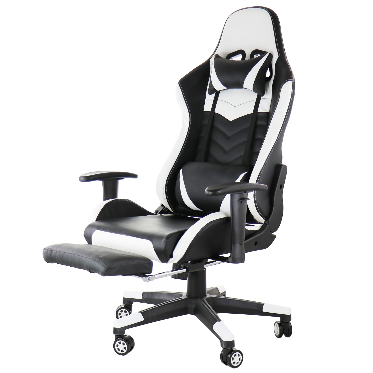GameFitz Ergonomic Faux Leather Gaming Chair, Black/White - Image 4