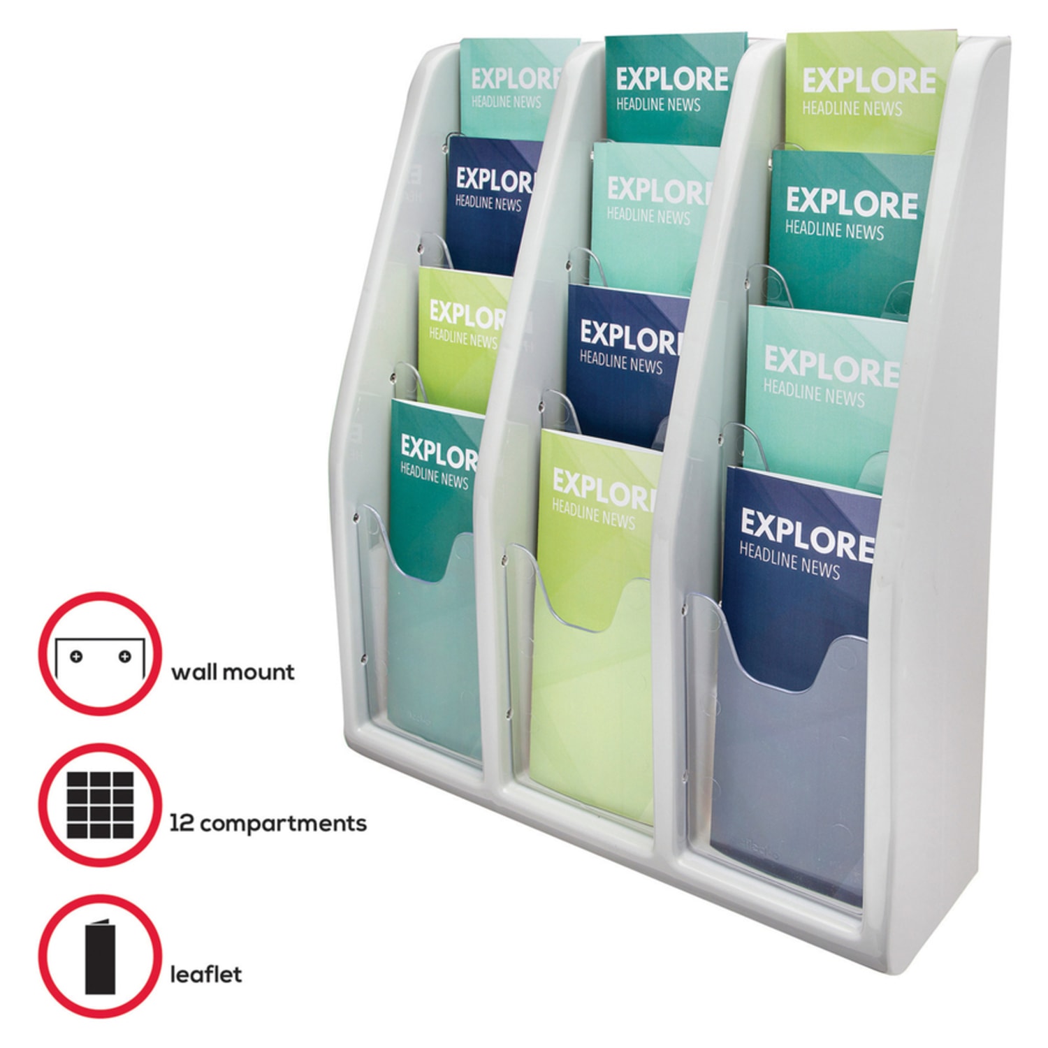 deflecto Countertop/Wall Mount Literature Display - 12 Pocket(s) - 19.8in x 15.8inx 5in Depth - Desktop, Wall Mountable - Gray - Plastic - 1Each - Image 5