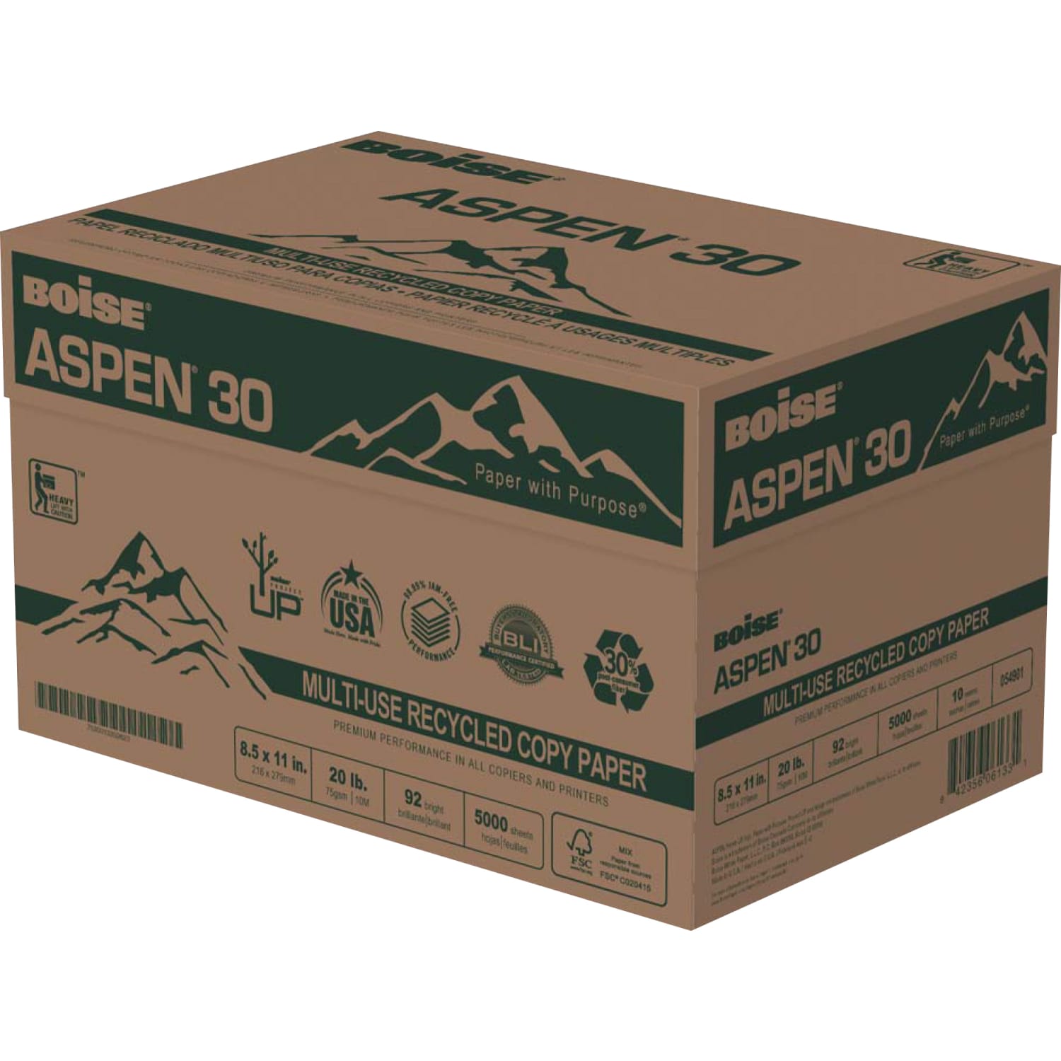 Boise ASPEN 30 Multi-Use Printer & Copy Paper, 10 Reams, White, Letter Size, 5000 Sheets Per Case- 054901-CTN - Image 3