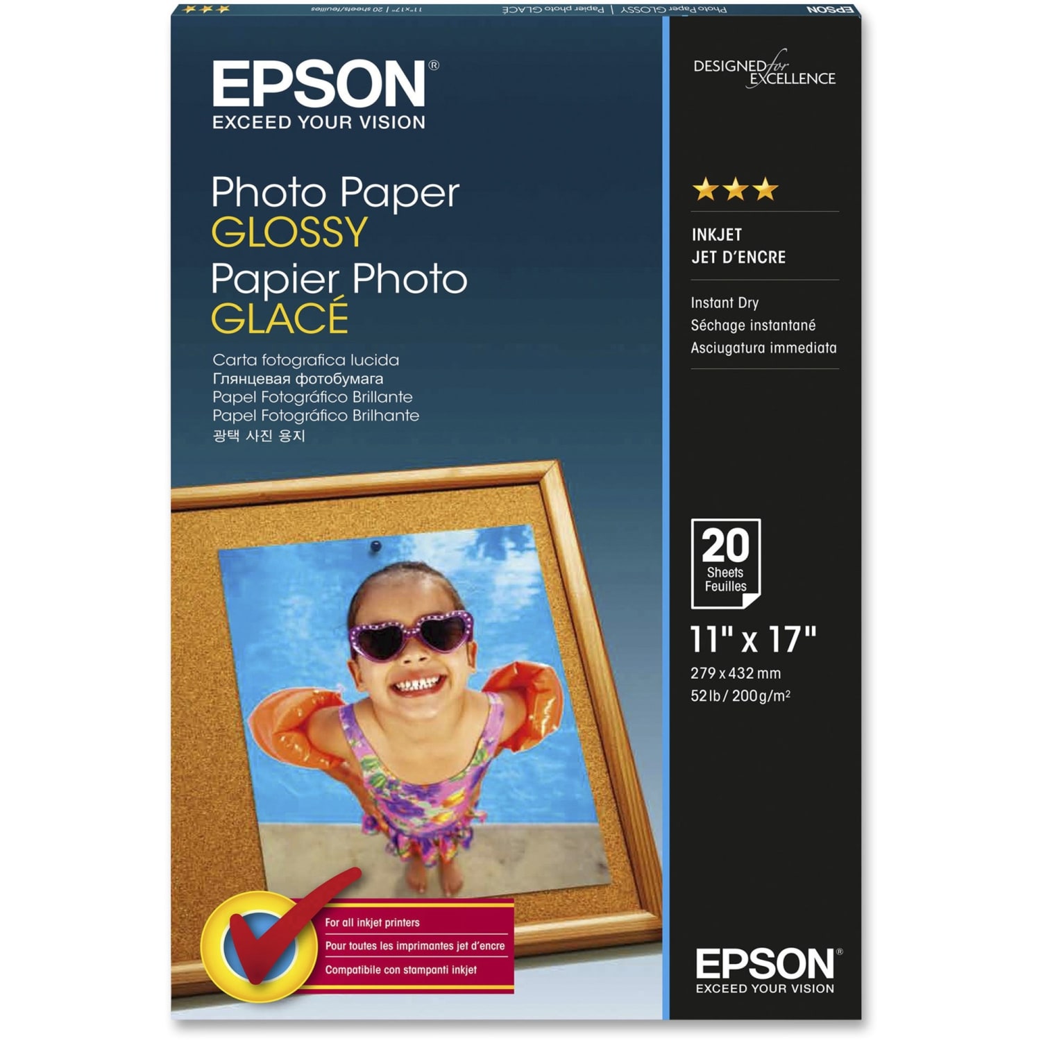 Epson Glossy Photo Paper, Ledger Size (11in x 17)", Pack Of 20 Sheets - Image 3