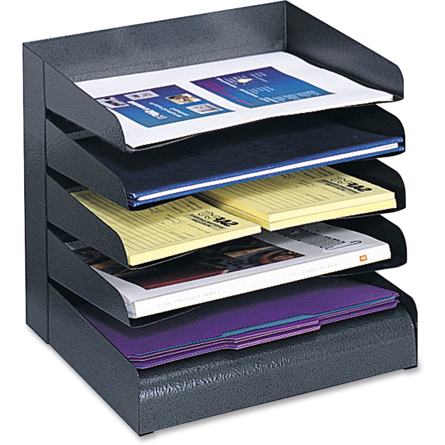 Safco Steel Desk Tray Sorter, 5 Shelf, 11 1/4inH x 12inW x 9 1/2inD, Black - Image 3