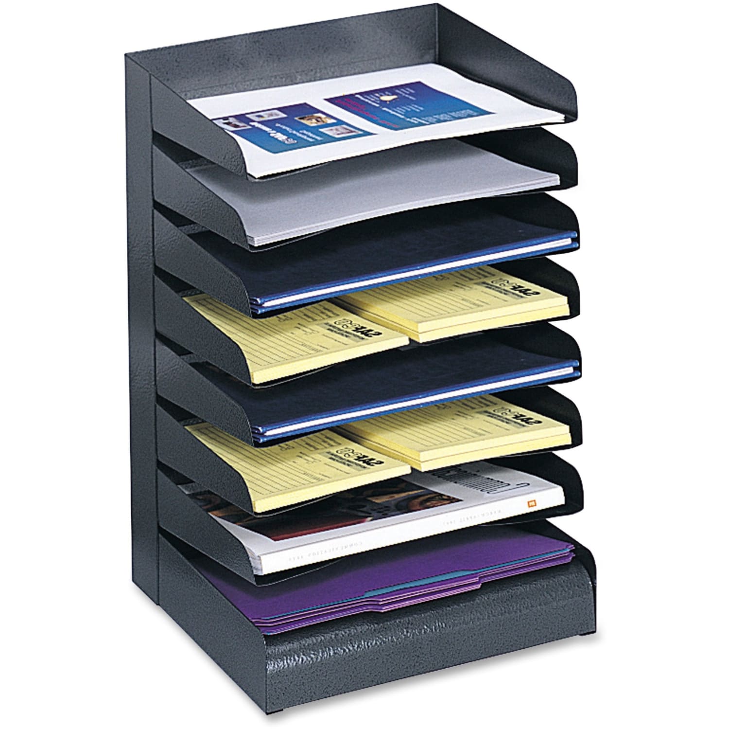 Safco Steel Desk Tray Sorter, 8 Shelf, 17 3/4inH x 12inW x 9 1/2inD, Black - Image 3