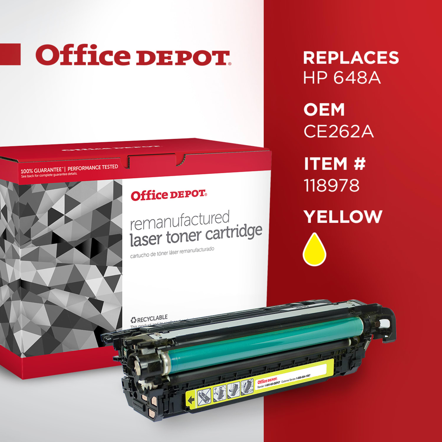 Office Depot Remanufactured Yellow Toner Cartridge Replacement For HP 648A, CE262A, OD4025Y - Image 6