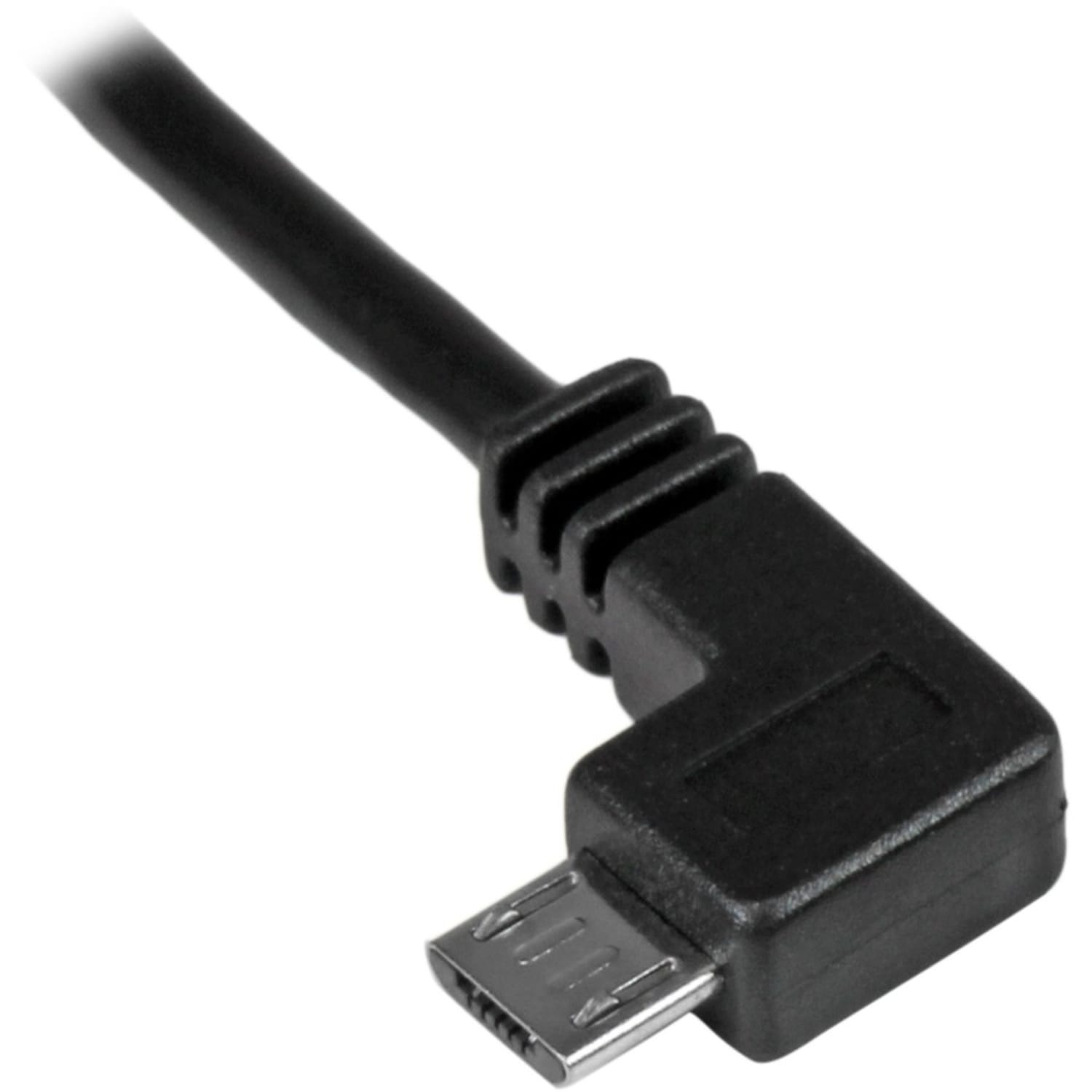 StarTech.com 1m 3ft Left Angle Micro-USB Charge-and-Sync Cable M/M - USB 2.0 A to Micro-USB - 30/24 AWG -  - First End: 1 x Type B Male Micro USB - Second End: 1 x Type A Male USB - Shielding - Nickel Plated Connector - Black - Image 3
