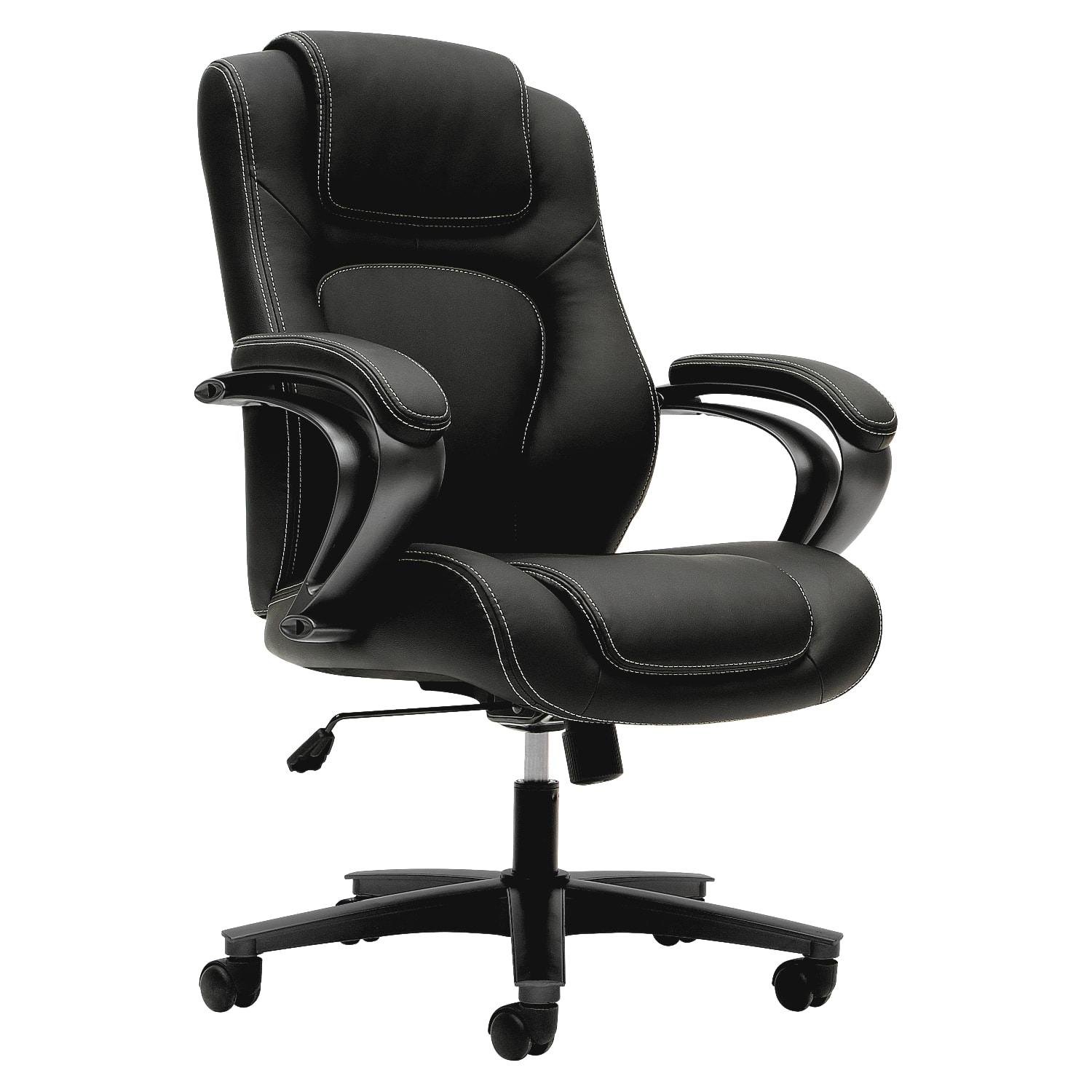 HON Basyx Ergonomic Bonded Leather Fixed Arm Executive Chair Black PopularChairscom